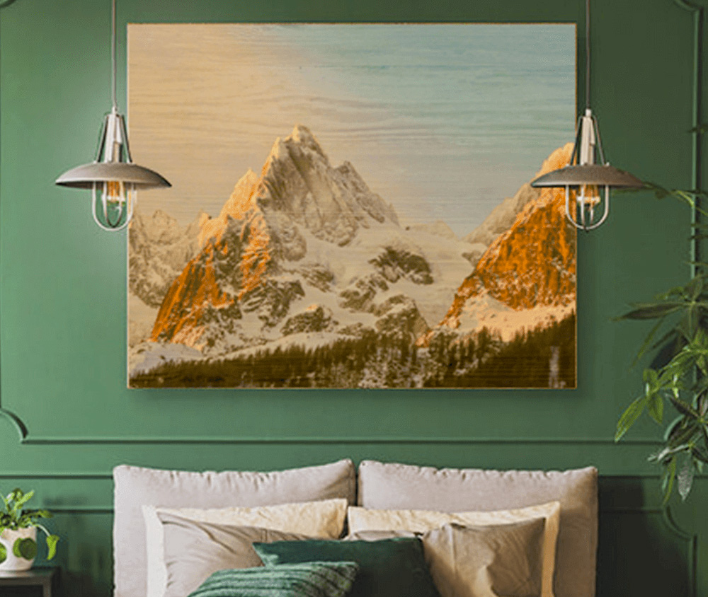 picture hanging on green wall